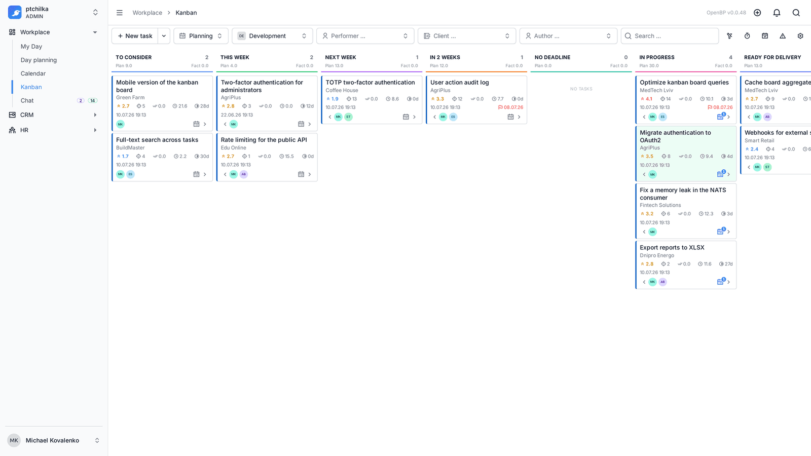 Kanban board with columns and task cards (2/4)