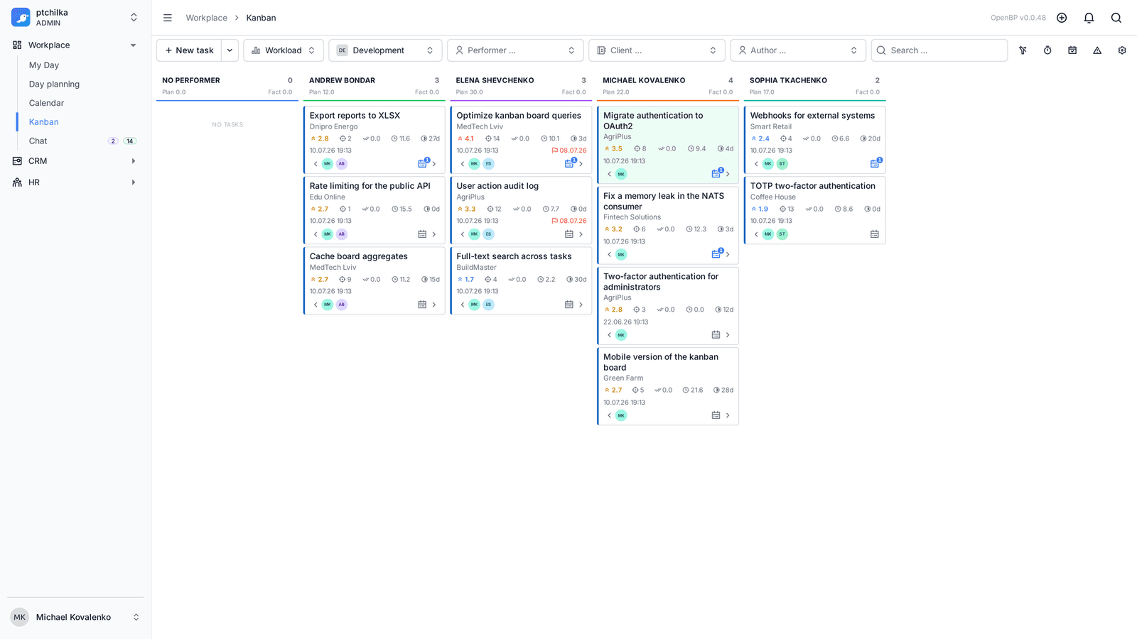 Kanban board with columns and task cards (3/4)