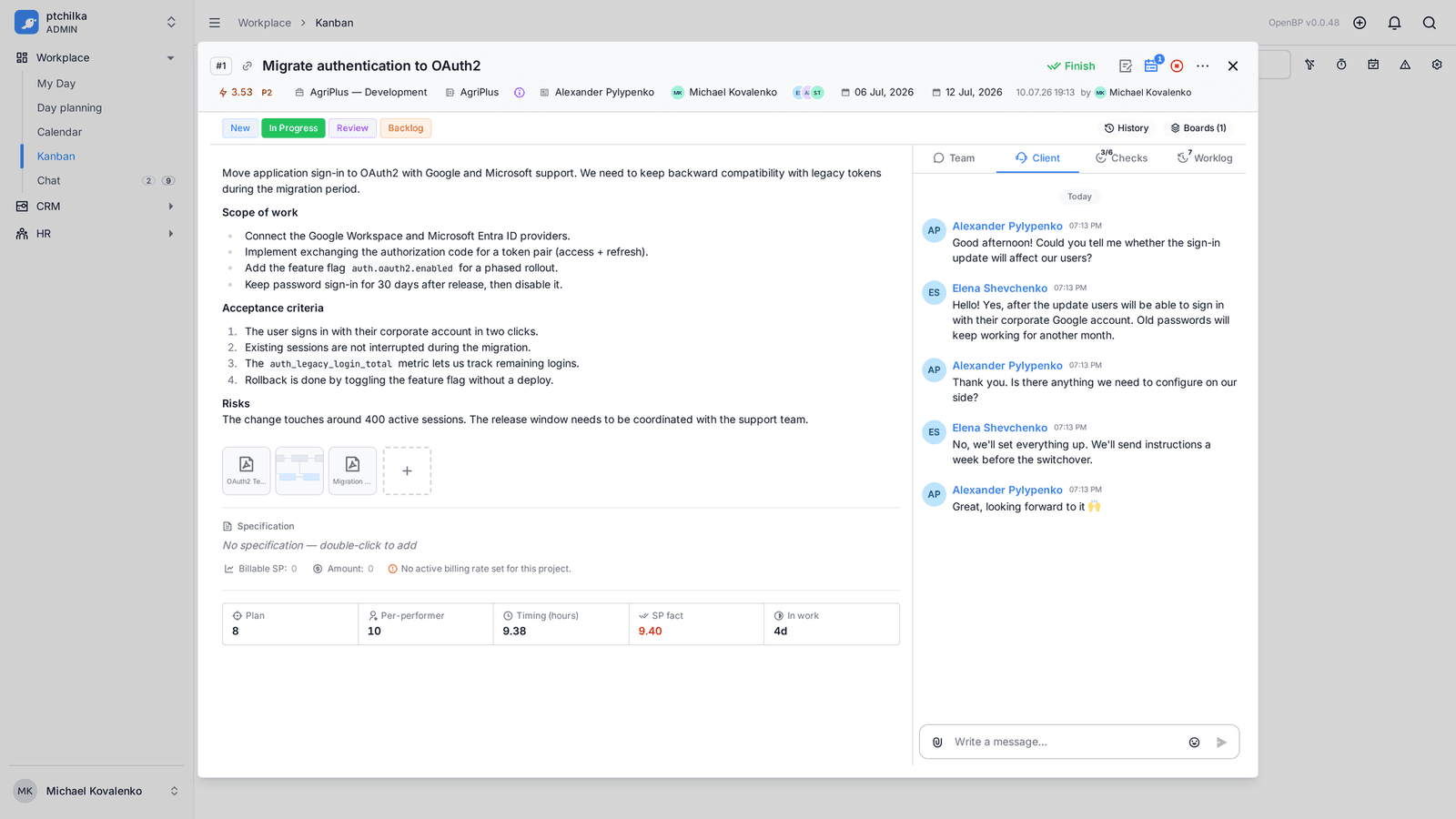 Task chat with team and client messages (2/4)