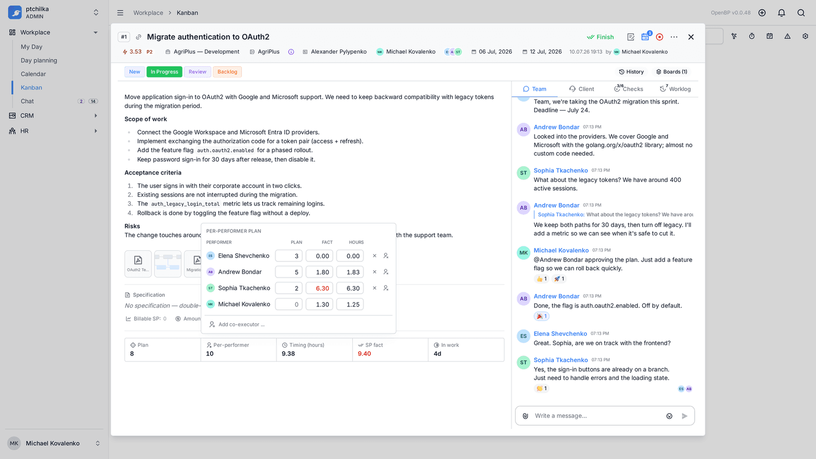 Day planning grid with team workload (3/3)
