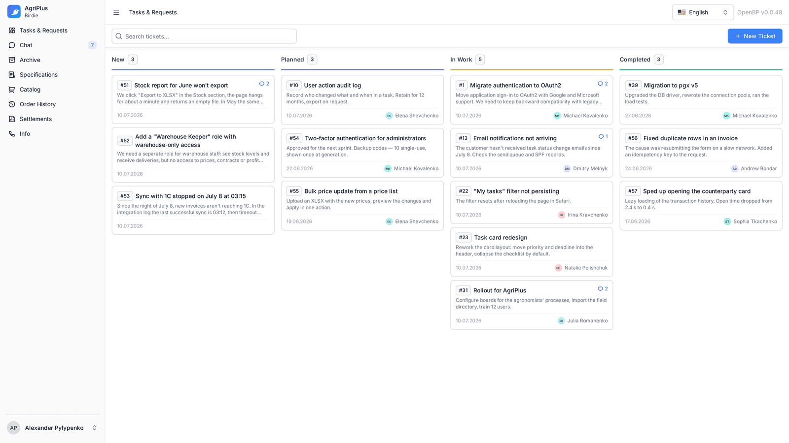 Client portal: a customer's request board (2/6)
