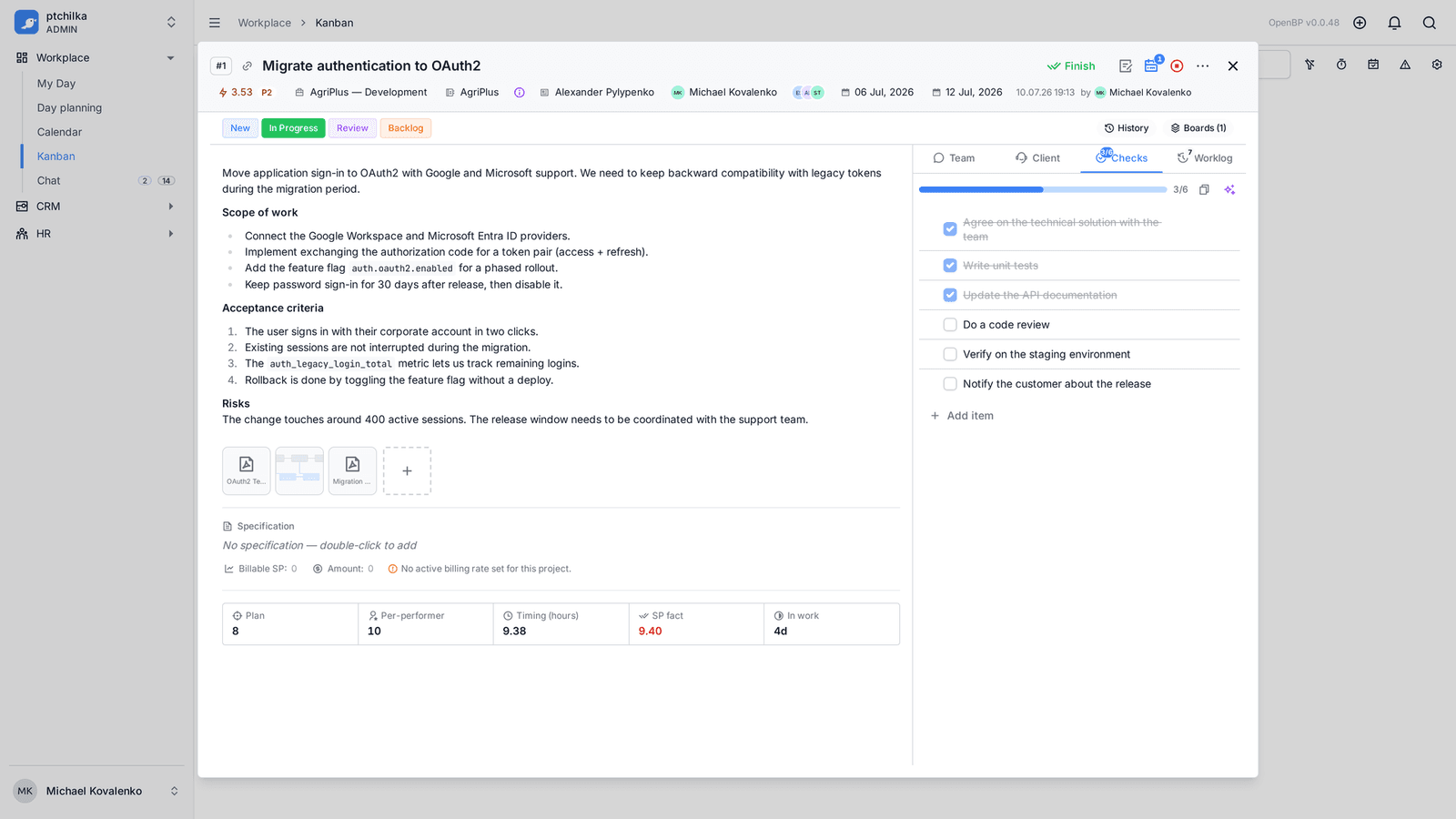 Task card with checklist, files and priority (1/3)