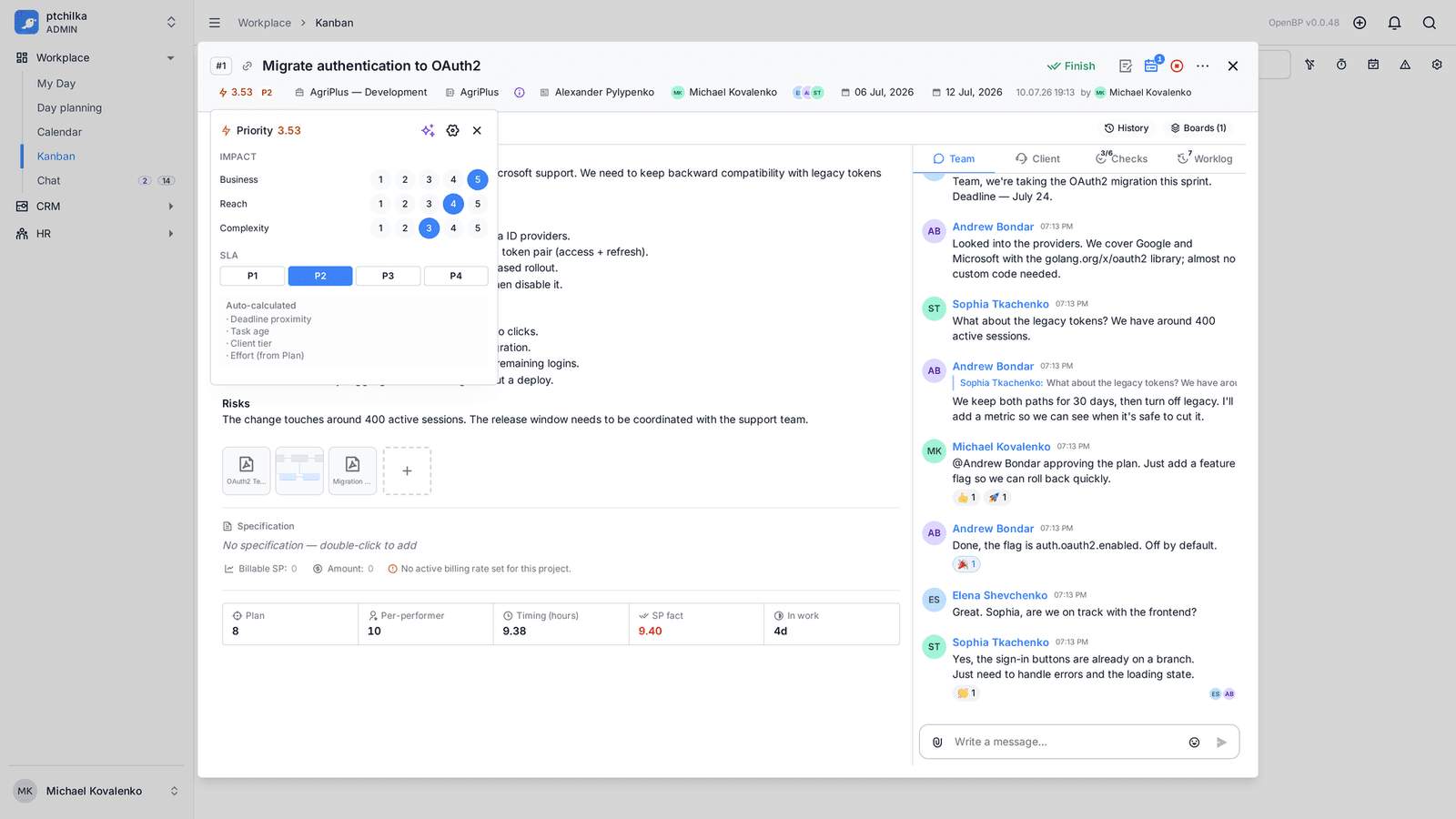 Task card with checklist, files and priority (2/3)