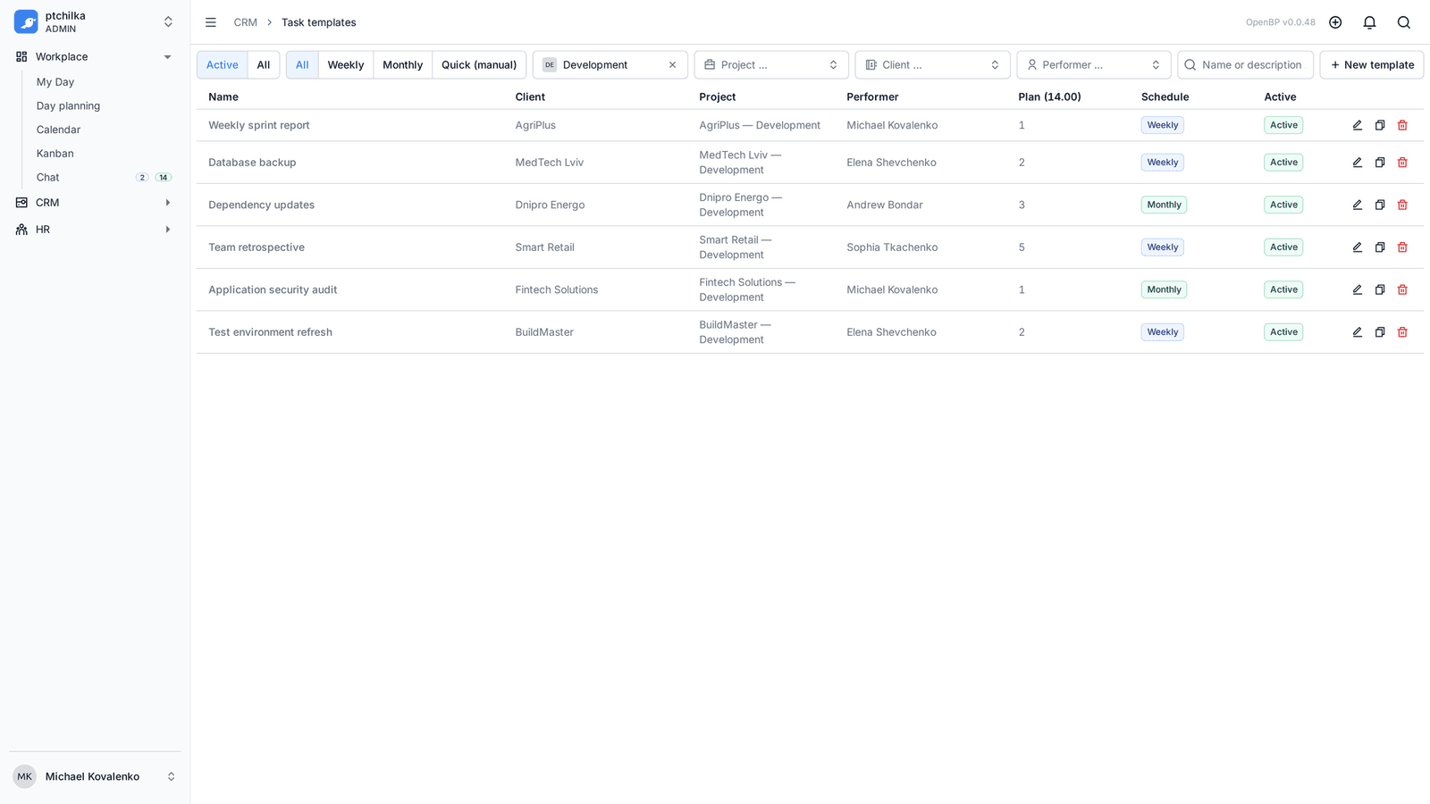 Task template settings with a recurrence schedule (1/3)