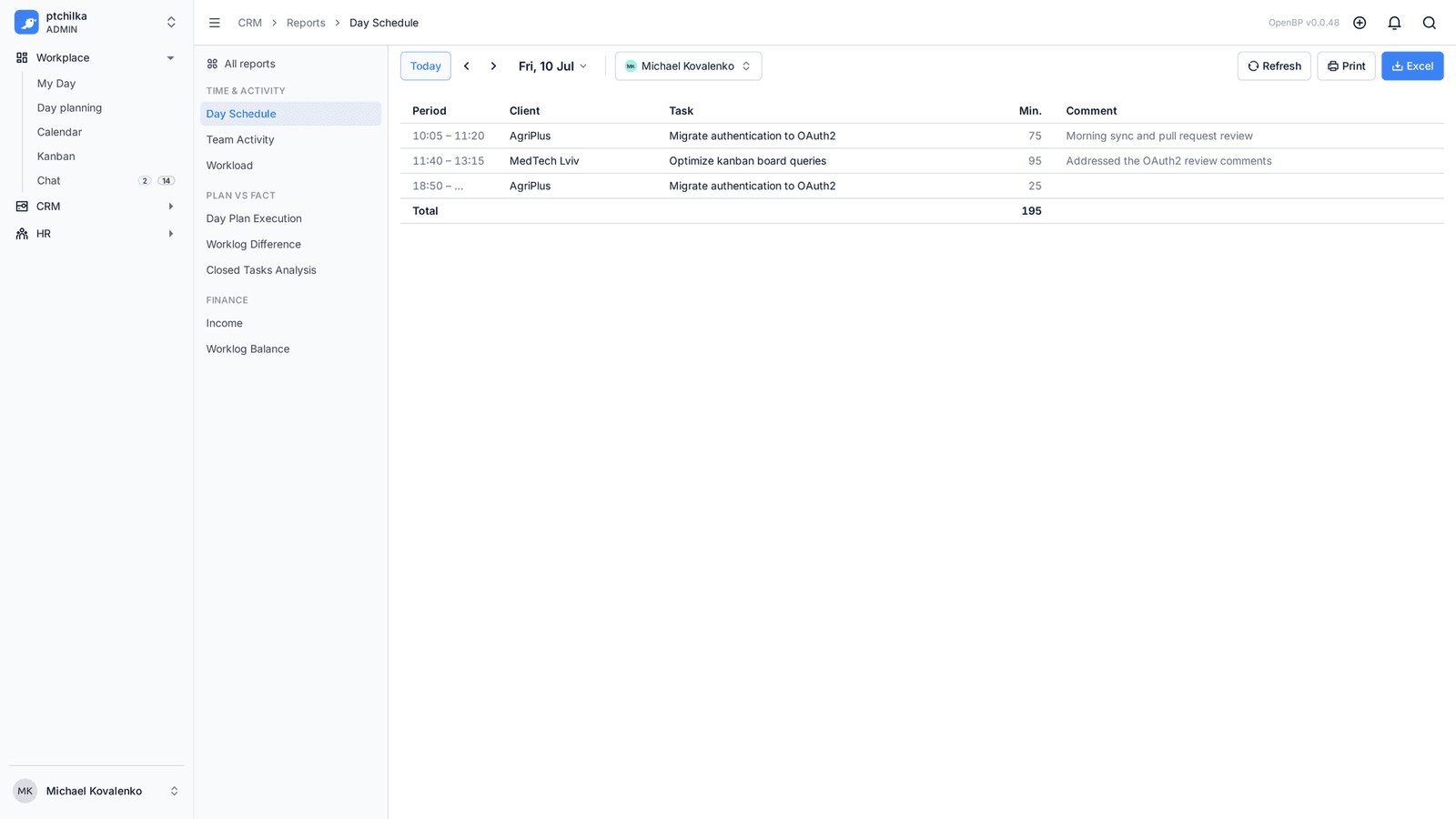 Worklog with an active timer (3/3)