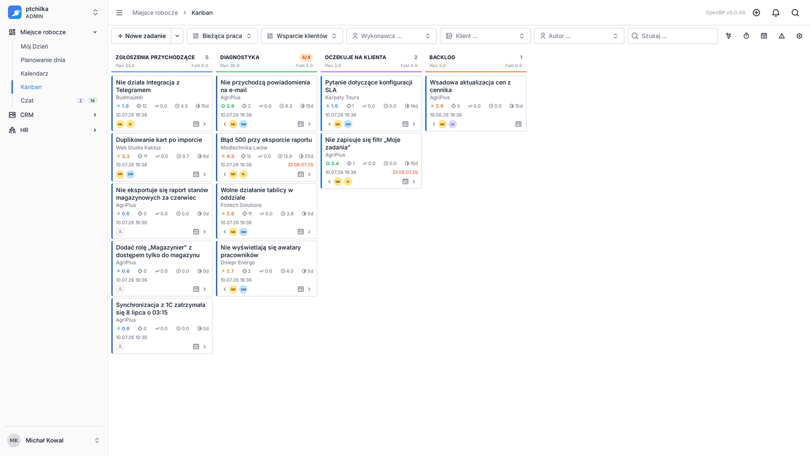 Tablica Kanban z kolumnami i kartami zadań (1/4)