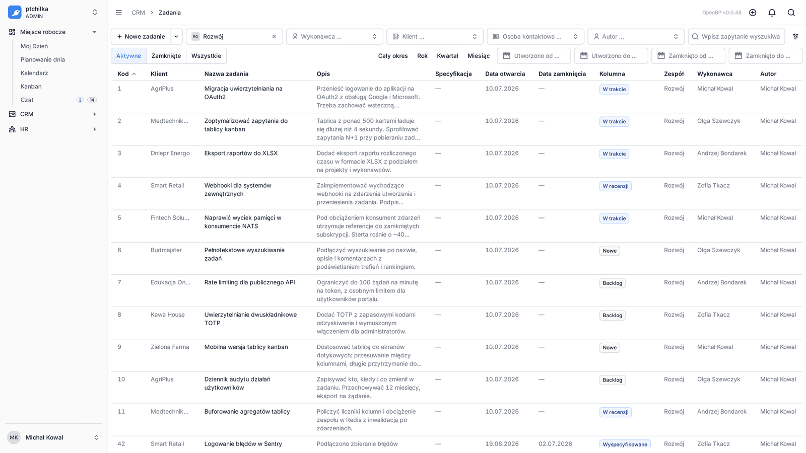 Widok tablicy Kanban w KanbanCRM (4/4)