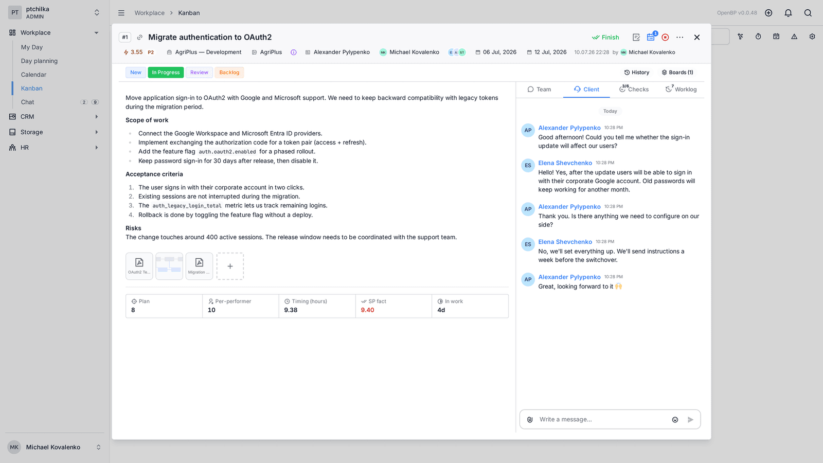 A client chat with messages from different channels (2/2)