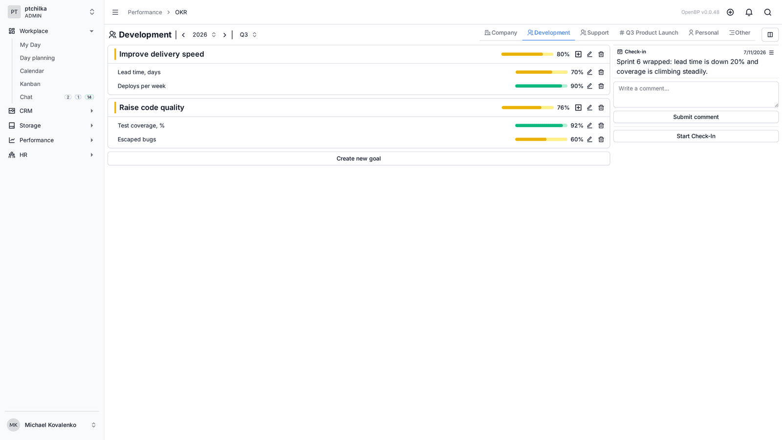 The OKR dashboard in OpenBP (2/3)