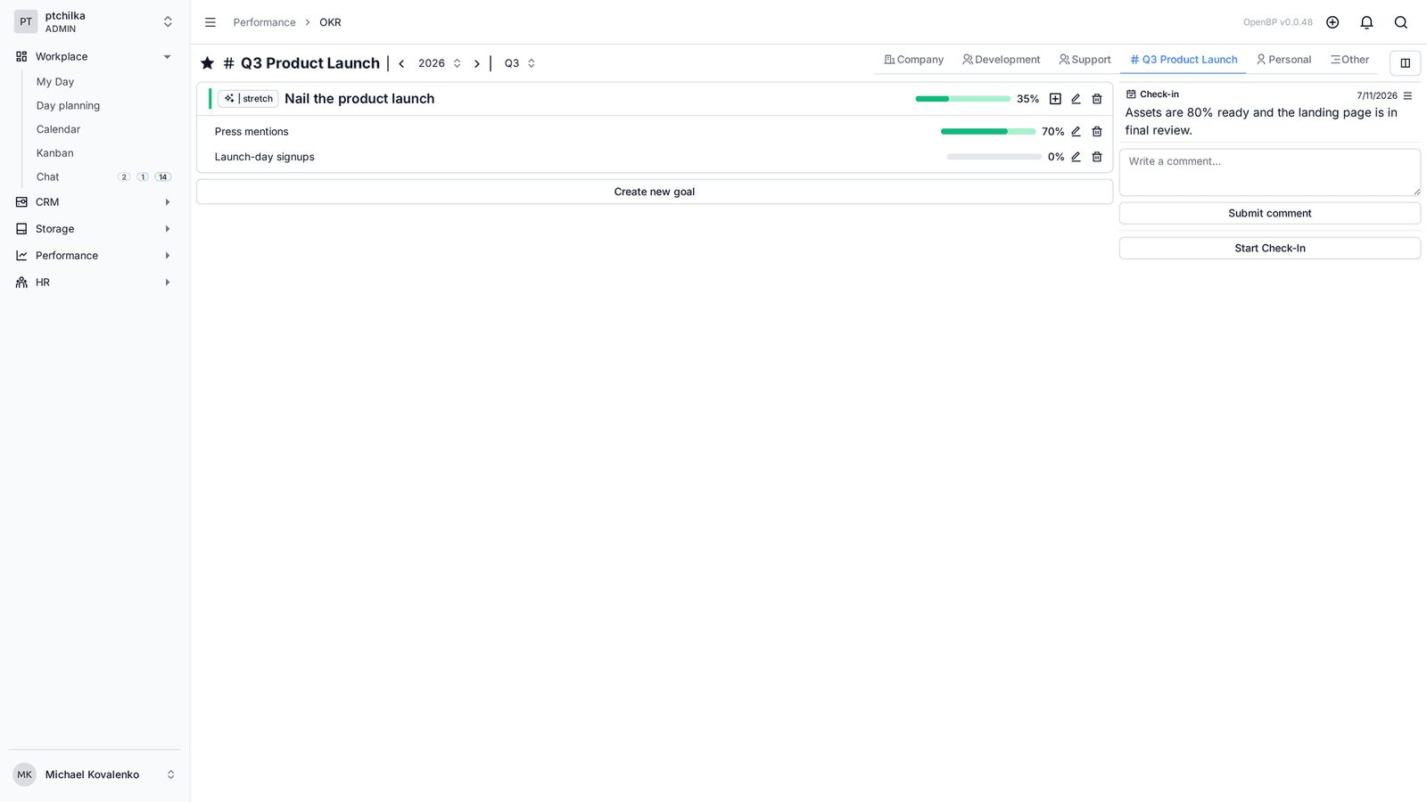 The OKR dashboard in OpenBP (3/3)