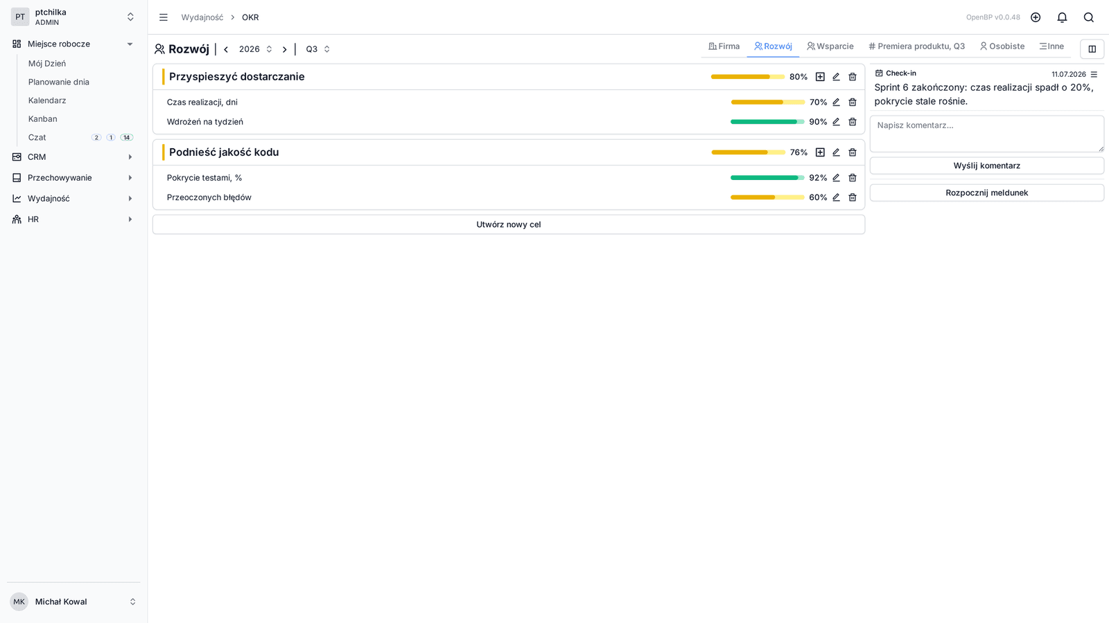 Pulpit OKR w OpenBP (2/3)