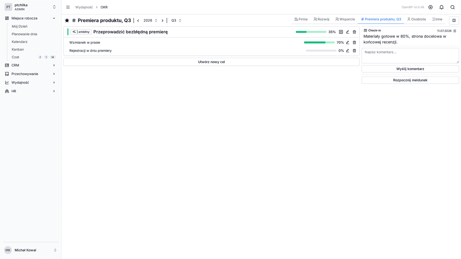 Pulpit OKR w OpenBP (3/3)