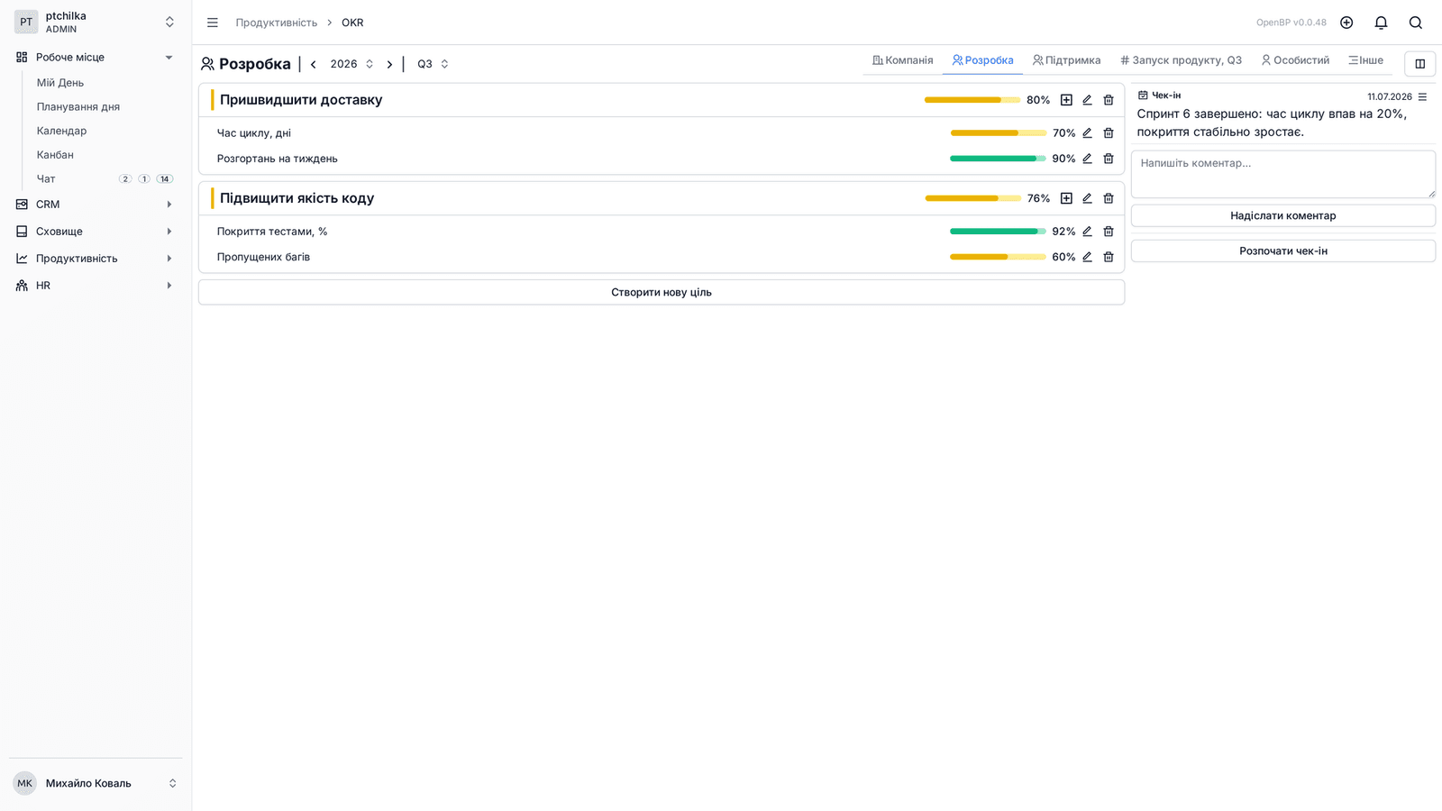Дашборд OKR в OpenBP (2/3)